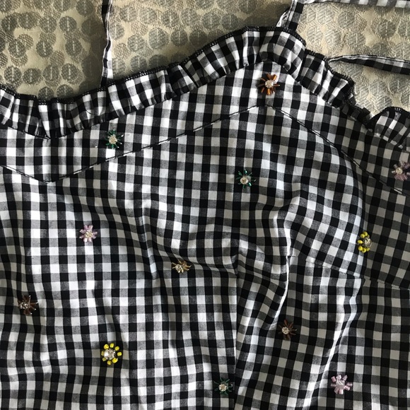 New Romeo & Juliet crop top plaid embellished flower crystals picnic vibes - Picture 5 of 8